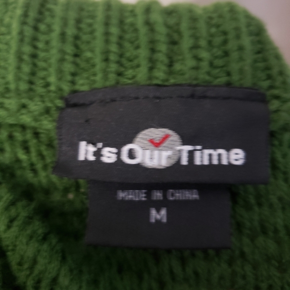 NWOT It's Our Time green cable knit shawl collar mini sweater dress Women Medium - Picture 2 of 7